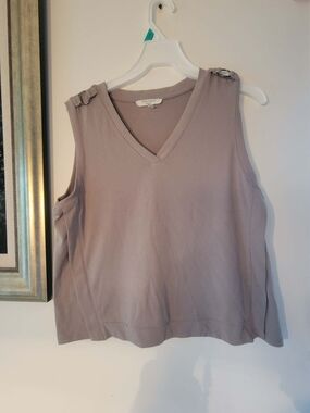 Dusty Taupe V-Neck Sleeveless Tank with Shoulder Rings